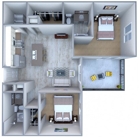 Floor plan for 2 beds, 2 baths, 1213 sqft